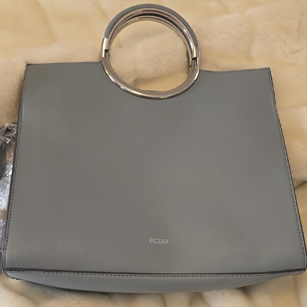 BCBG Gray Tote with Silver Ring Handles